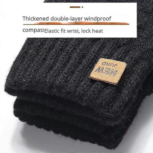 Fleeceforet Moderigtig Varm Dame Herre Sort Kabelstrikket Vinter Touch Screen Handsker[YJD] One Size