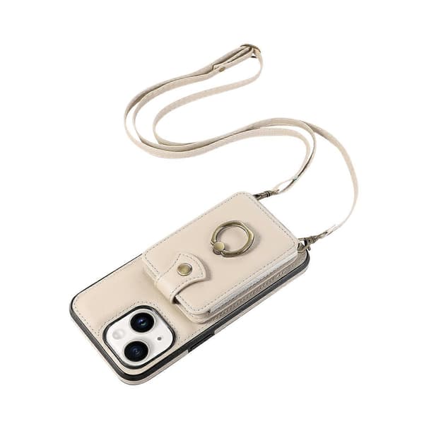 iPhone 15 Læder Etui med Lang Rem, TPU+PU Beskyttelse, Multi-Farvet Beige[YJD] Multicolor Beige
