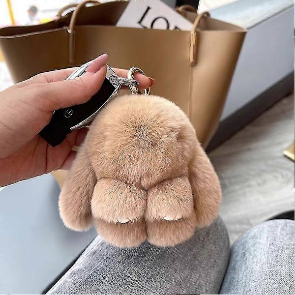 Handgjord Mjuk Kanin Pompom Charm Söta Plyschdocka Hänge Mode Ryggsäck Handväska Hängande Ornament_v (YJD) Khaki