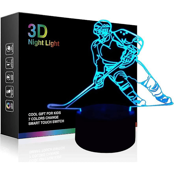 Hockey Natlampe, Hockey Spiller 3d Belysningslampe Til Børn 7 Led Farveskiftende Berøringsbordsklampe Seje Legetøjsgaver Fødselsdag Jul D  (YJD)