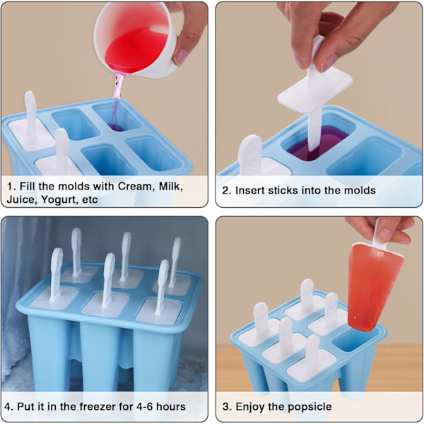 Silikone glasform til DIY ispinde med 6 huller blå[YJD] blue 6 celdas