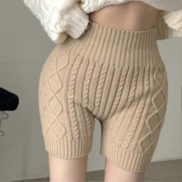 Dame Vinter Shorts Strikket Høy Midje Elastisk Ensfarget Hold Varm Anti-eksponering Basic[YJD] Coffee One Size