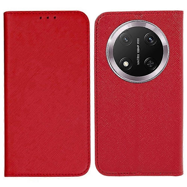 Honor Magic7 Lite 5G/ X9c 5G Kotelo Ristikkäinen Nahkainen Puhelinkuori Piilotettu Magneettikiinnitys[HK] Red