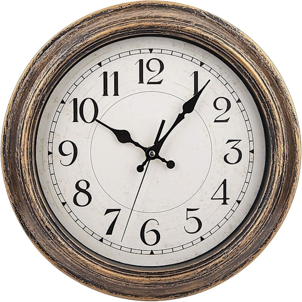 12 Tommers Retro Veggklokke, Vintage Rund Dekorativ Veggklokke, Stille [kk]