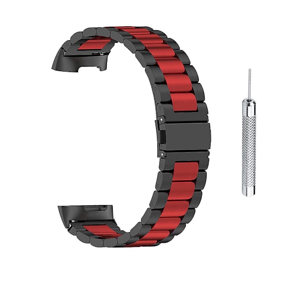 Metalliremmallinen ranneke Fitbit-Charge 5:lle älykellolle (YJD) Black red black