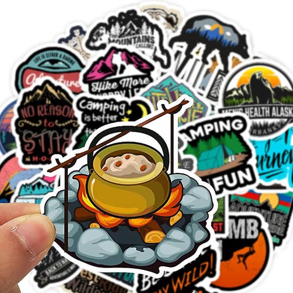 50 kpl Camping maisematarrat Ulkoiluseikkailu Kiipeily Vedenpitävä tarra [YJD] Multicolor