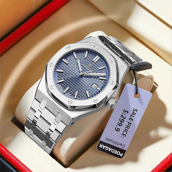 \"Luksus Business Ur til Mænd Sport Rustfrit Stål Herreur Vandtæt Selvlysende Dato Herreure Quartz Ur reloj\"[HK] Silver Blue