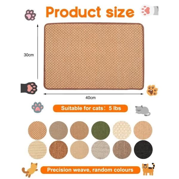 Klorematte - Sett med 2 - Naturlig sisal - Slitesterk - 30 x 40 cm (YJD)