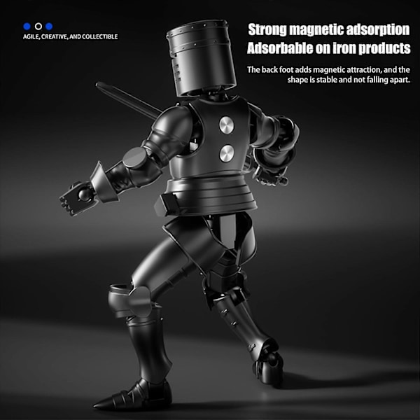 Actionfigur Riddare med Tillbehör Rörliga Leder Magnetisk Medeltida Krigarrobot Modell Leksak [YJD] Black