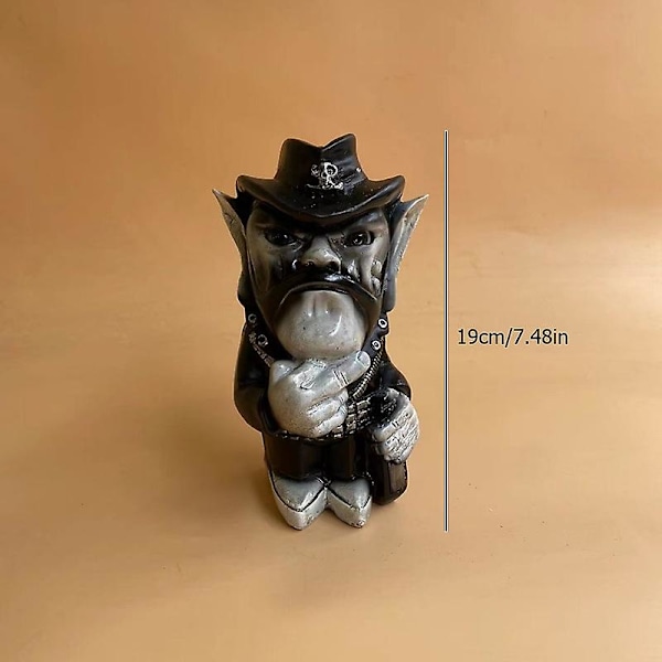 Lemmy Rock Ikon Statue Lemprechaun Harpiks Håndværksskulptur Cowboy Finger Dværg Have Ornamenter Hjem Have Græs Gnomes Dekoration (YJD) A Height 19cm