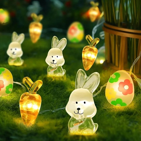 1,5 m 10 LED Påsk Kanin Ägg Ljusslinga Kanin Morot Kyckling Lykta Slingor Barn Glad Påskdag Fest Dekor För Hem 2025(YJD) C