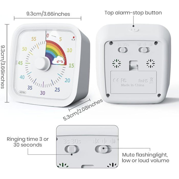 Timer - Visuell kronograf - 60 minutter - Hvit - Regnbue [YJD][YJD] White, Rainbow