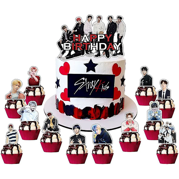 Heytea Stray-kids Festudstyr, Stray-kids Festpynt Inkluderer Tillykke Med Fødselsdagen Banner, Kage Toppers, Cupcakes Toppers, Balloner