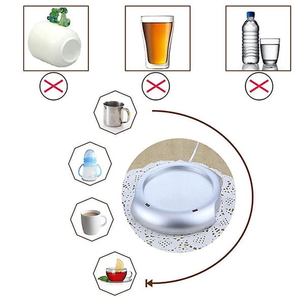 Bærbar USB Elektrisk Koppvarmer Te Kaffe Drikke Kopp Varmematte[YJD] Silver 1pc