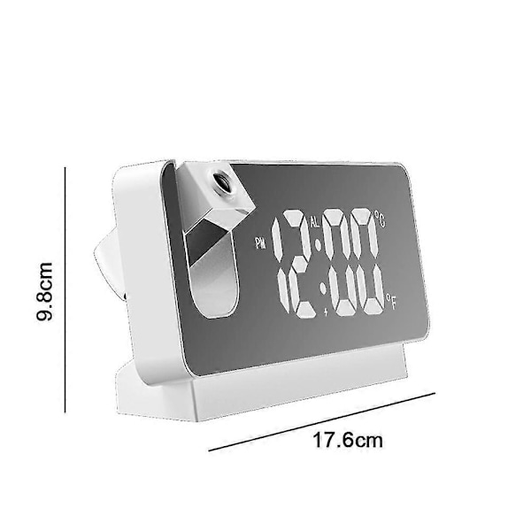Jscxcf Vit Projektionsväckarklocka För Sovrum, Digital Väckarklockradio Med Dimmer Och USB-Laddningsportar, 180° Roterbar Projektor, Dubbla Alarm,[YJD]