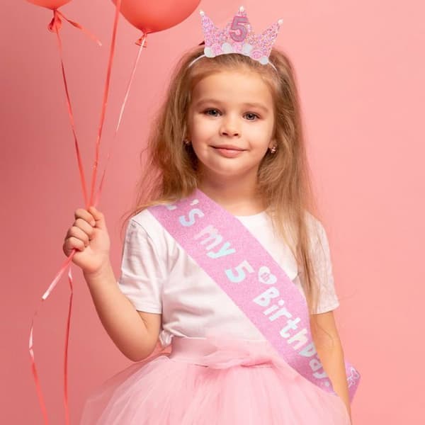 Flickas födelsedagspannband prinsessblomkrona, rosa paljetthalsduk present ingen (YJD)