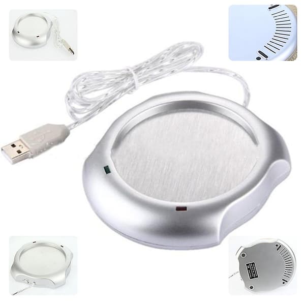 Bærbar USB Elektrisk Kopvarmer Te Kaffe Drik Kop Varmepude Måtte[YJD] Silver 1pc