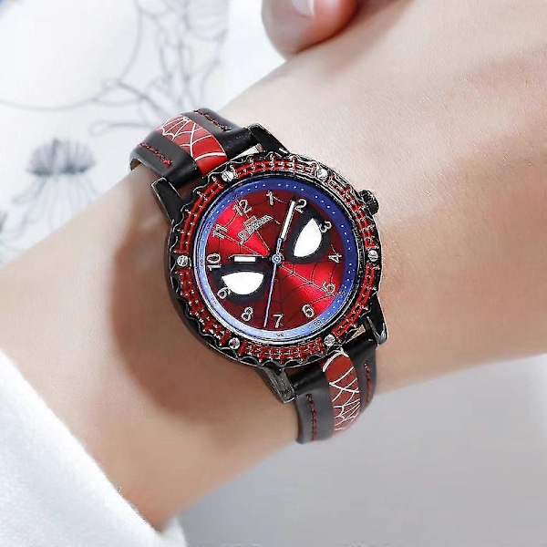 Spiderman Kul Lysende Effekt Armbåndsur Barn Vanntett Analog Klokke Gutter Jenter Barn Bursdagsgave[HK] Black Red