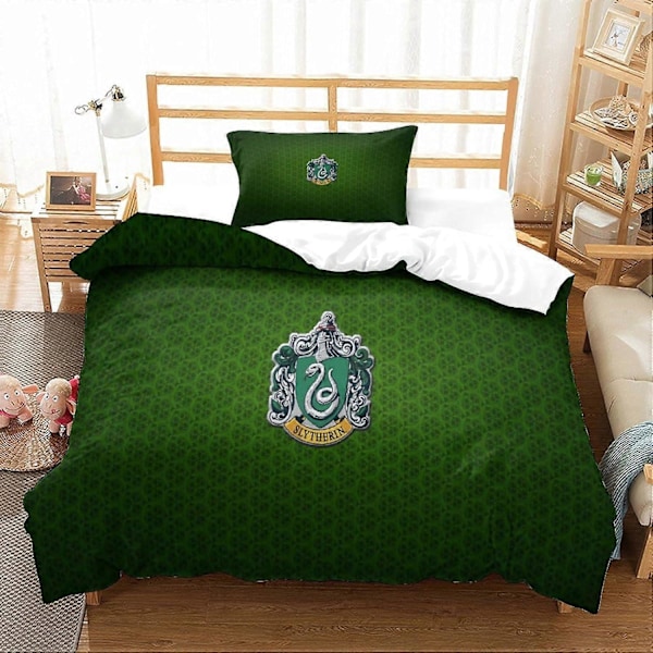 3D Printet Sengelin Sæt 2 Dele Slytherin Dynebetræk Sæt Blødt og Nemt at Pleje Dynebetræk til Voksne og Børn, Mikrofiber Dynebetræk_v (YJD) King220x240cm