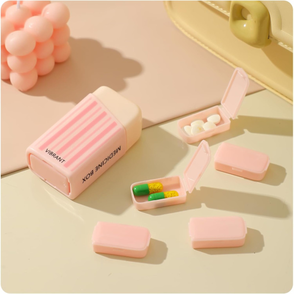 One-Touch Weekly Pill Organizer, Portable 7-Day Push Button Pill Box with 8 Removable Compact Cases, Leak-Proof Vitamin Storage Container