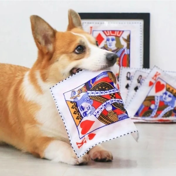 1 stk Interaktiv Hundesleketøy Rivsikker Kvitrende Lydsleketøy Simulert Avis KQJ Kort Tenneresistent Corgi Teddy Valpesleketøy palying card K