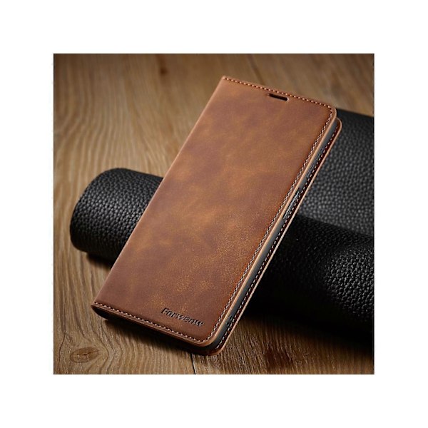 Samsung Galaxy A32 5G Fodral, Premium PU Läder Omslag TPU Stötfångare med Korthållare Ställ Dold Magnetisk Stötsäker Flip Plånboksfodral [HK] Brown