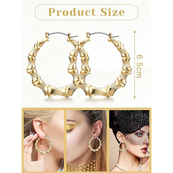 Store Bambus Hoops Ørepynt Hip Hop Kvinne Bambus Hoops Ørepynt Overdimensjonert Metall Hoops For Daglig Bruk 80-tallet/ 90-tallet Rapper Tilbehør  (YJD) Golden