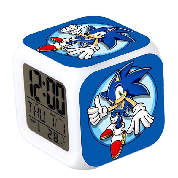 Sonic Digital Vækkeur med 7 Farveskiftende LED Natlys Anime Spil Sengeborde Cube Ur Hjem Decor Børnegaver (YJD) A