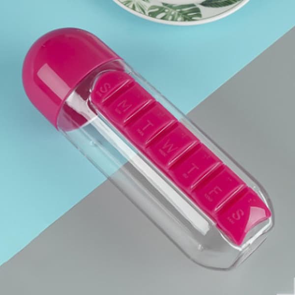 600 ml vattenflaskor plastdrickaflaska med piller resebox organizer [YJD] Rose red 1pcs