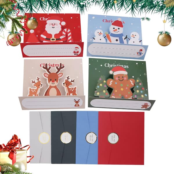 3D julkort (set om 4) Jultomten, snögubbe, ren, pepparkaksgubbe (JYD)