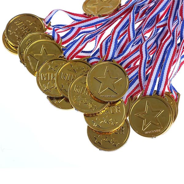 20 st Barn Guld Plast Vinnarmedaljer Idrottsdag Festpåse Pris Utmärkelser Leksaker För Festdekor[YJD] Gold 20pcs
