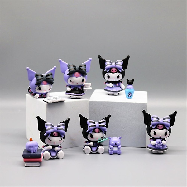 6-pack Kawaii Sanrio Kuromi Actionfigurer Söta Anime Cartoon Mini Figur Samling Modellleksaker Kvinnor Flickor Presenter