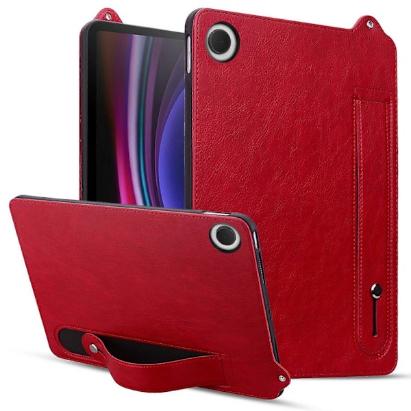 Til Samsung Galaxy Tab A9 X110 X115 Etui Håndrem Støtteben Læder Tablet Cover - Grå[HK] Multicolor Red