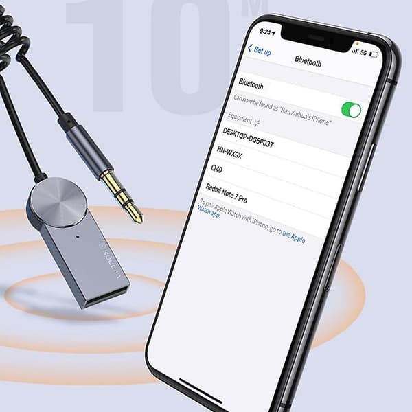 Aux Bluetooth Adapter Dongle Kabel For Bil 3.5mm Jack Aux Bluetooth 5.0 Mottaker[YJD] Gray 1Pc