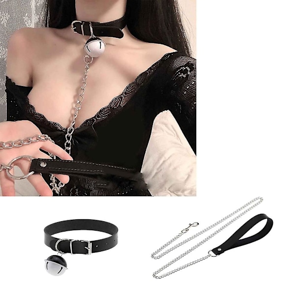 Punk-tyylinen choker-kaulakoru, punk-ketju ja kello, nahkainen choker-kaulus (YJD) White