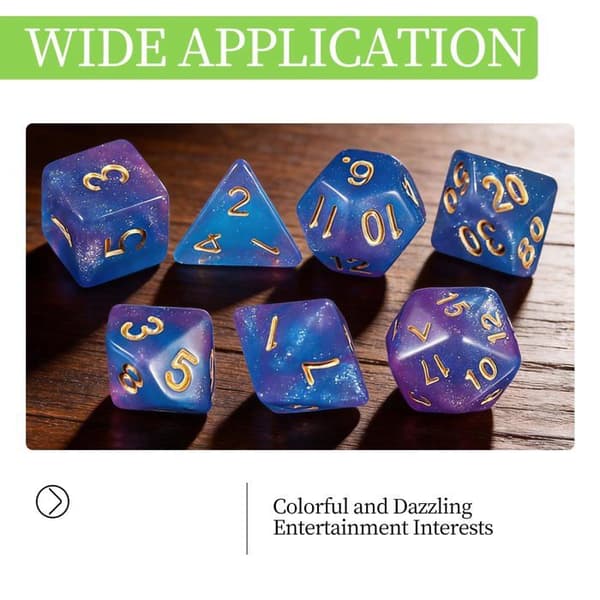 DND 49-delt polyhedrisk terning - Pink, blå og guld til ALURRA rollespil (YJD)