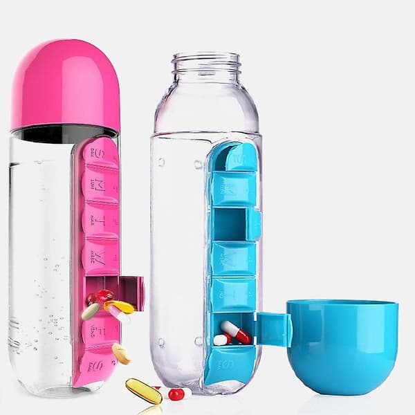 600 ml vattenflaskor plastdrickaflaska med piller resebox organizer [YJD] Rose red 1pcs