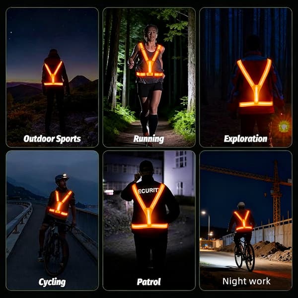 Refleksvest med lys for løping - Justerbart lettvektsdesign for løping, jogging, turgåing, sykling - Oransje[YJD]