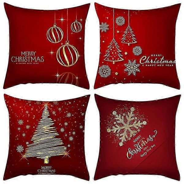 4-pakning juleputetrekk 45x45 cm, festlige dekorative putetrekk til sofa, jul