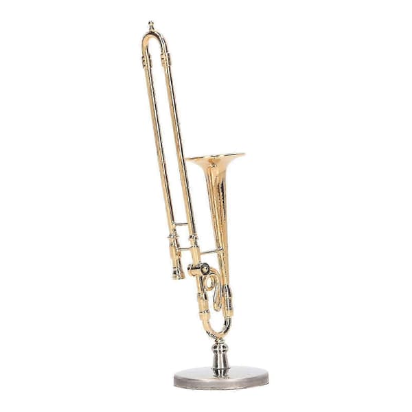 Miniature messing forgyldt trækbasunmodel til dukkehus simulationsinstrument [YJD]