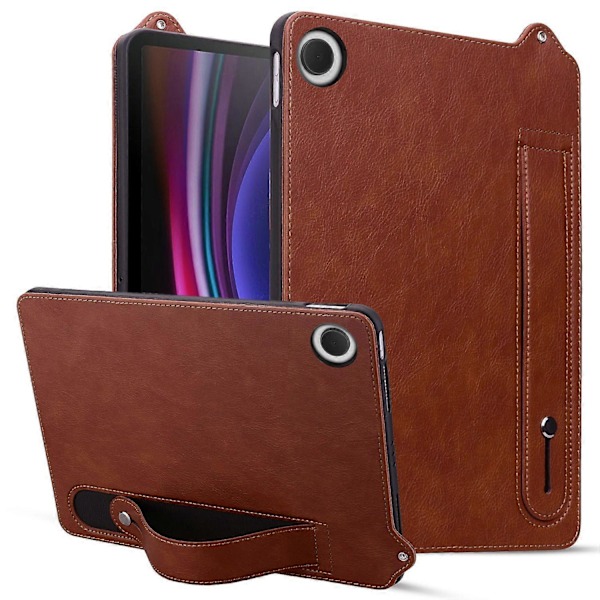 Til Samsung Galaxy Tab A9 X110 X115 Etui Håndrem Støtteben Læder Tablet Cover - Grå[HK] Multicolor Brown