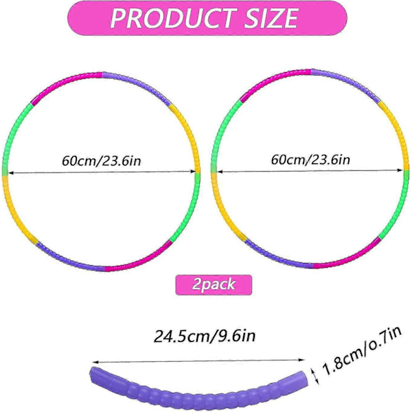 2-pack Hula Hoop-ringar, för barn, 8 demonterbara sektioner, lämpliga för Hula Hoop, inomhus- och utomhusfitness, gymnastik, dans och yoga - [YJD]