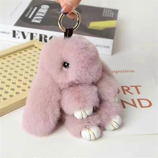Sød Plys Kanin Fluffy Rabbit Nøglering Taske Charm Vedhæng Nøglering_v (YJD) Bean paste color 15cm
