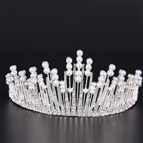 Perle Krystall Tiara Rhinestone Hårtilbehør Krone Bryllup Brudehodebånd[YJD] Silver 1pc