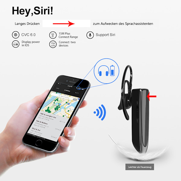 Bluetooth-headset Bluetooth-hörlurar Bluetooth-headset för iPhone Android Svart