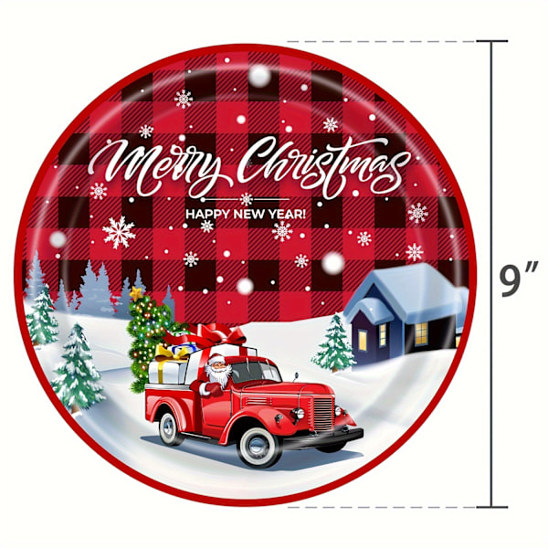 68-dels Julpartytillbehör Set - Röda Papperstallrikar, Koppar, Servetter med God Jul-Tema Dekorationer, Miljövänliga Bordsplaceringar för Jul (YJD) Christmas