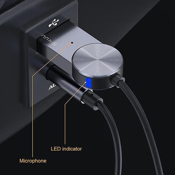 Aux Bluetooth Adapter Dongle Kabel For Bil 3.5mm Jack Aux Bluetooth 5.0 Mottaker[YJD] Gray 1Pc