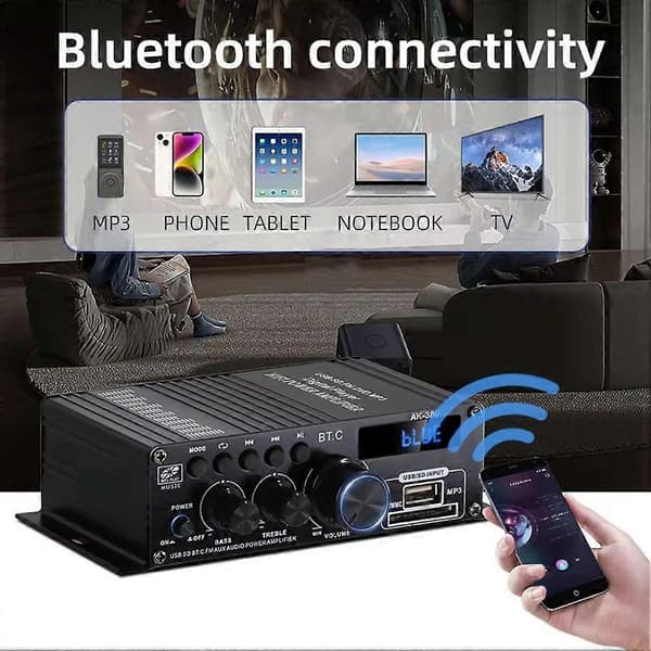 AK380 Bluetooth Digital Förstärkare HiFi Audio Karaoke 2-kanals Hemmabioförstärkare Klass D Förstärkare USB SD AUX Ingång[YJD]