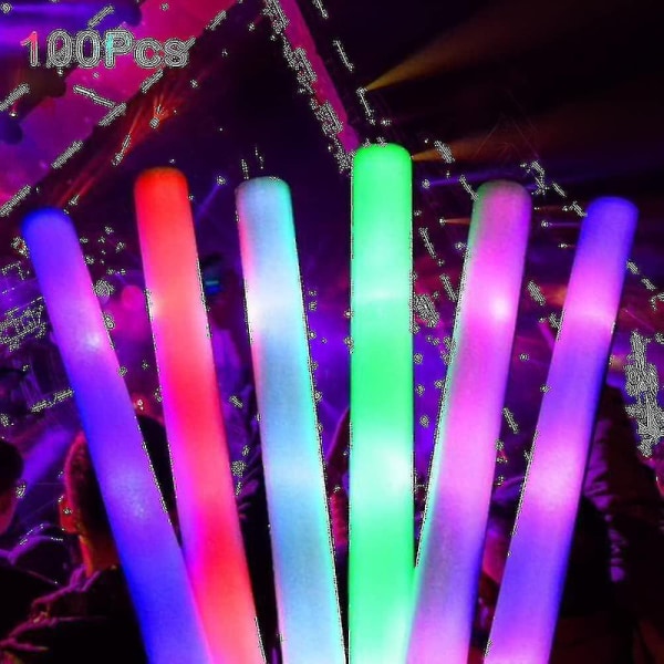 100 st Led Glow Sticks, Light Up Foam Sticks, Flerfärgade Blinkande Foam Sticks för fest, konsert, bröllop, festtillbehör TA