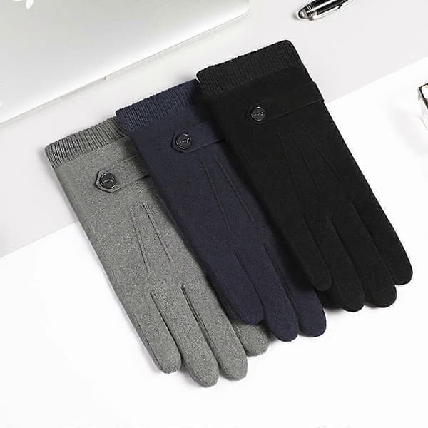 Herr Höst Vinter Varm för Pekskärm Faux Mocka Handskar Tjockare Plyschfoder Elastisk Stickad Manschett Körning Cykling Sms Vindtäta Vantar[YJD] Navy Blue